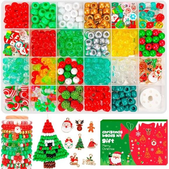 Christmas Beads for Bracelets, 500Pcs Pony Beads Kit with Christmas Tree - Picture 1 of 6